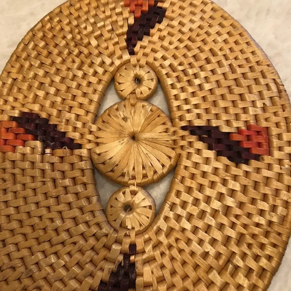 Vintage Woven trivet flat basket wall decor native